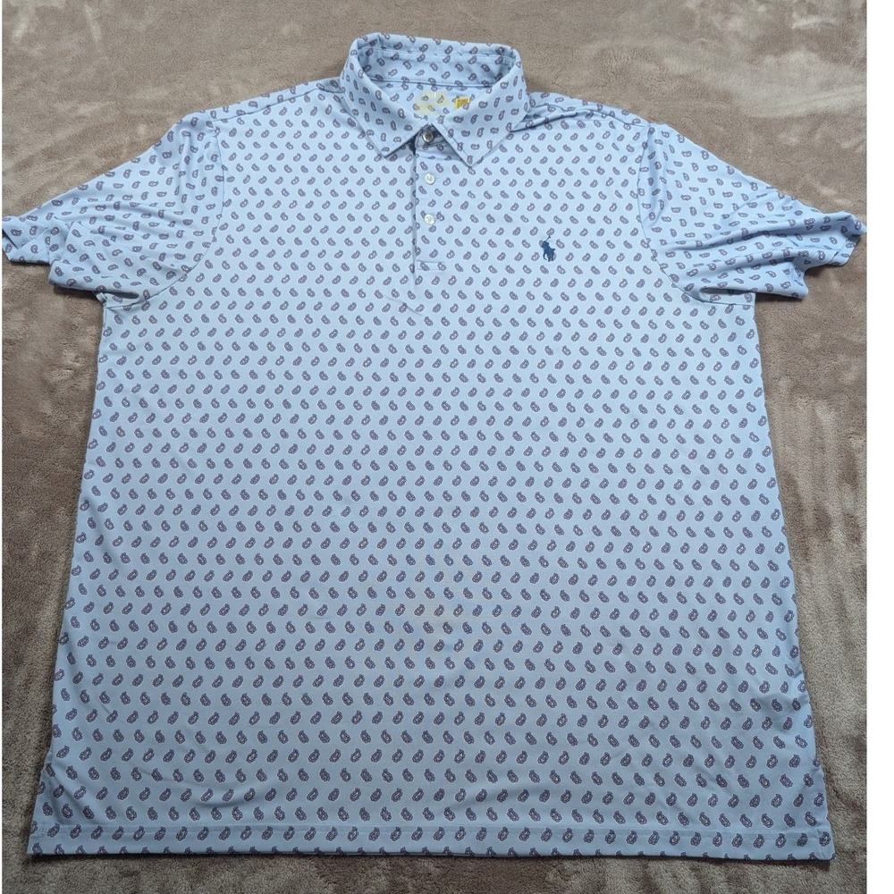 Polo Ralph Lauren Polo Shirt Mens XL Blue Paisley Performance Short Sleeve